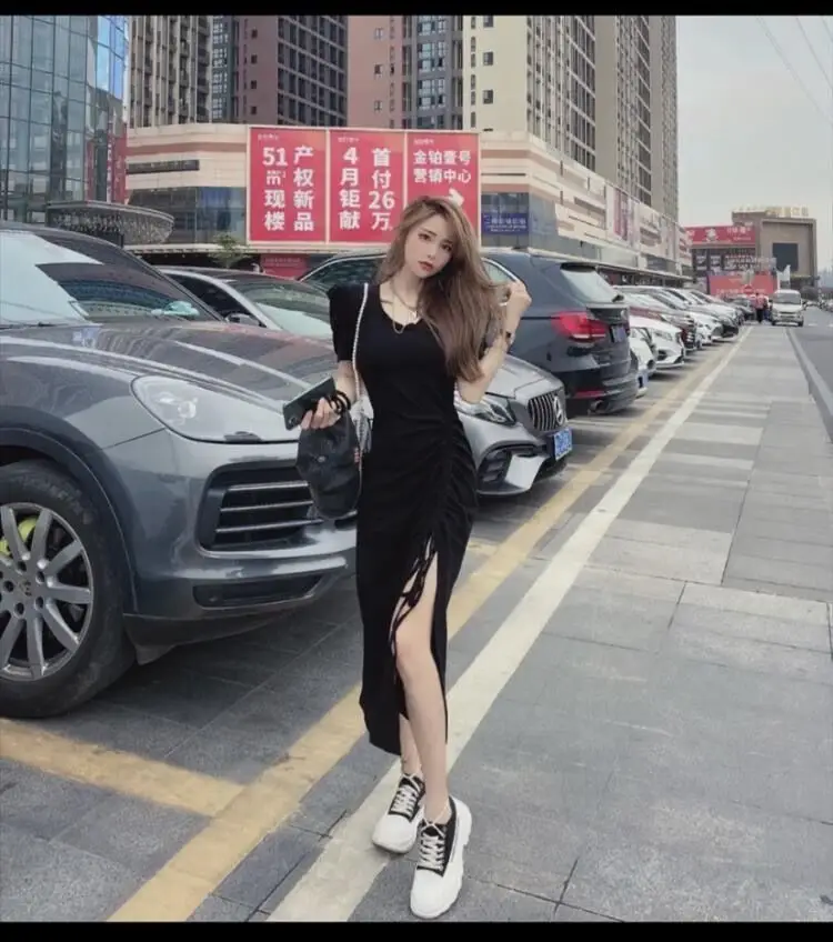 Women Long Skirt Striped Dress 2021 Summer Split — feature 16