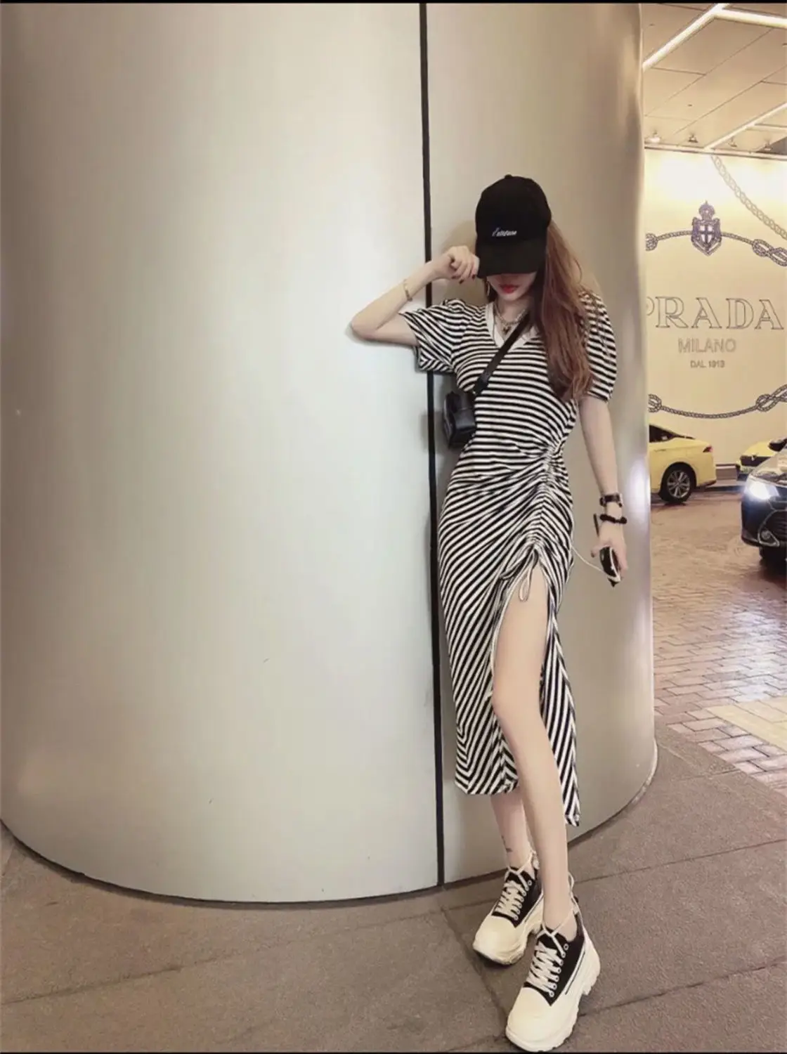 Women Long Skirt Striped Dress 2021 Summer Split — feature 8