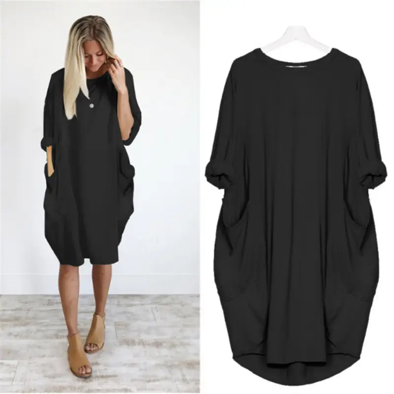 Women's Loose Long Sleeve Plus Size Dress - Image 49