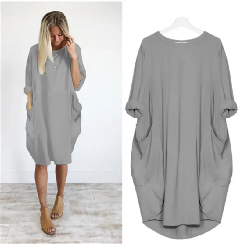 Women's Loose Long Sleeve Plus Size Dress - Image 50