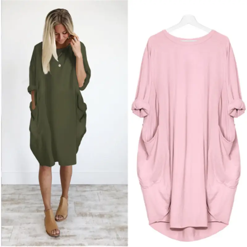 Women's Loose Long Sleeve Plus Size Dress - Image 51