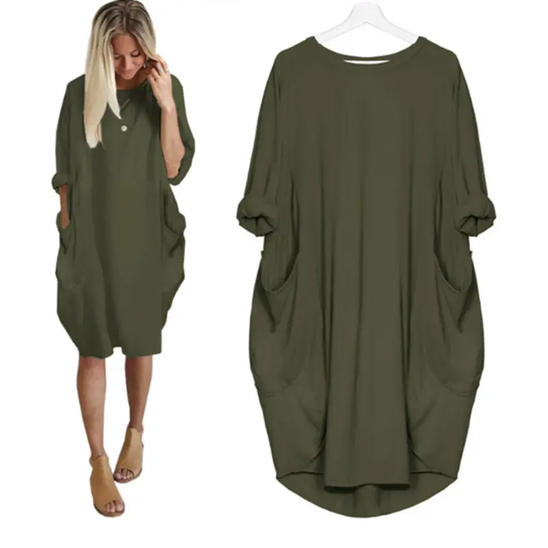 Women's Loose Long Sleeve Plus Size Dress - Image 52
