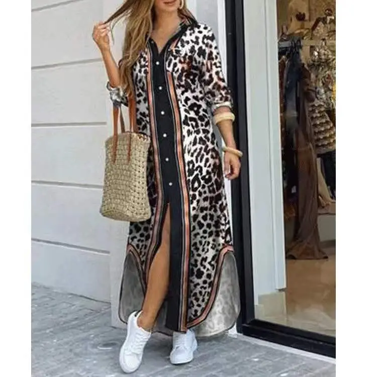 2022 Printed Sexy Black Long Sleeve Shirt Dress