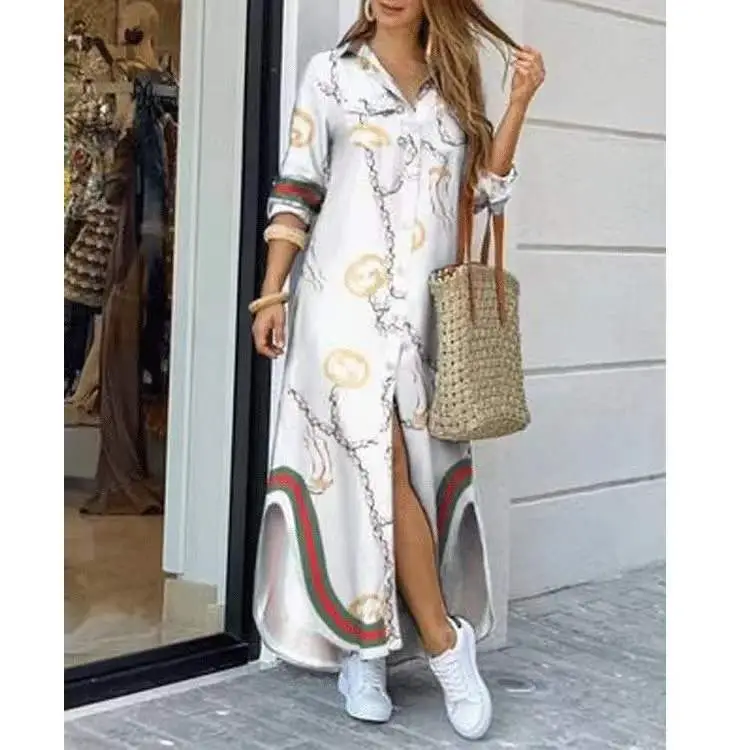 2022 Printed Sexy Black Long Sleeve Shirt Dress