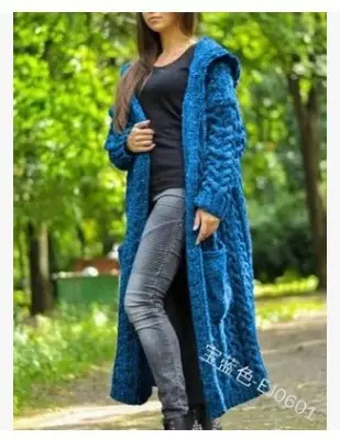 Thick Knitted Hooded Long Cardigan Sweater for Women Grey