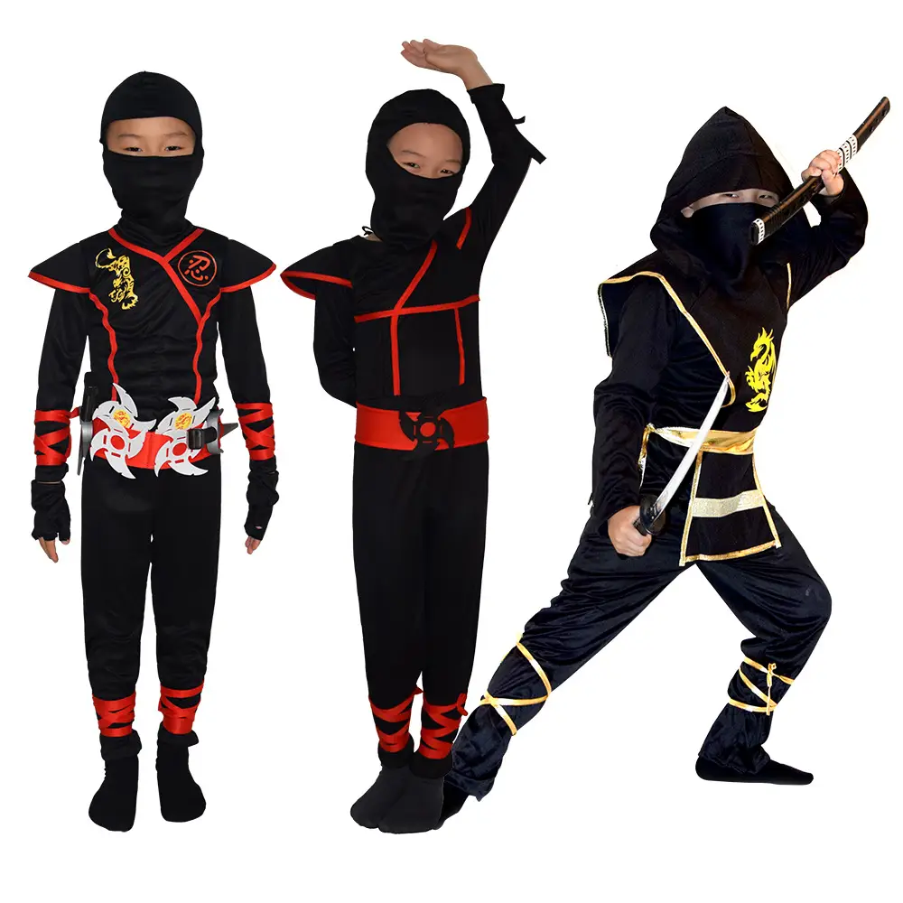 Kids Japanese Ninja Costume with Knife Assassin Suit Night Mask - Image 10