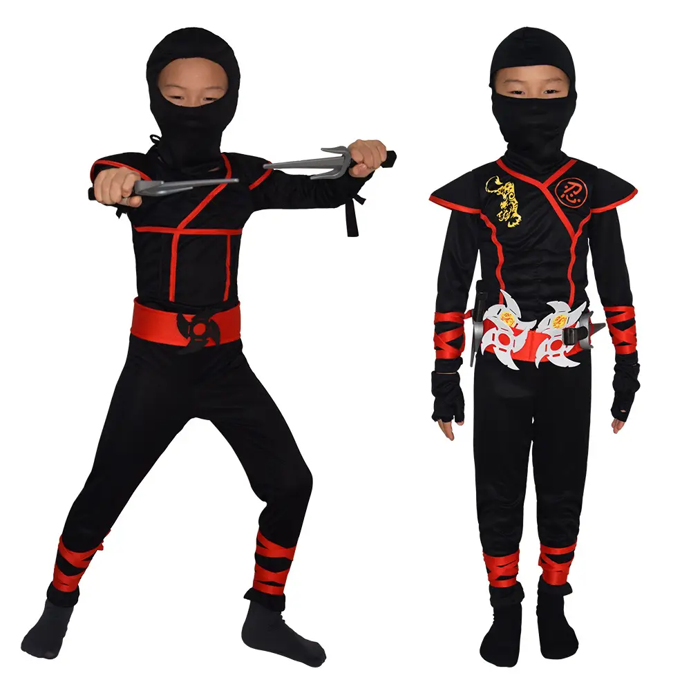 Kids Japanese Ninja Costume with Knife Assassin Suit Night Mask - Image 11