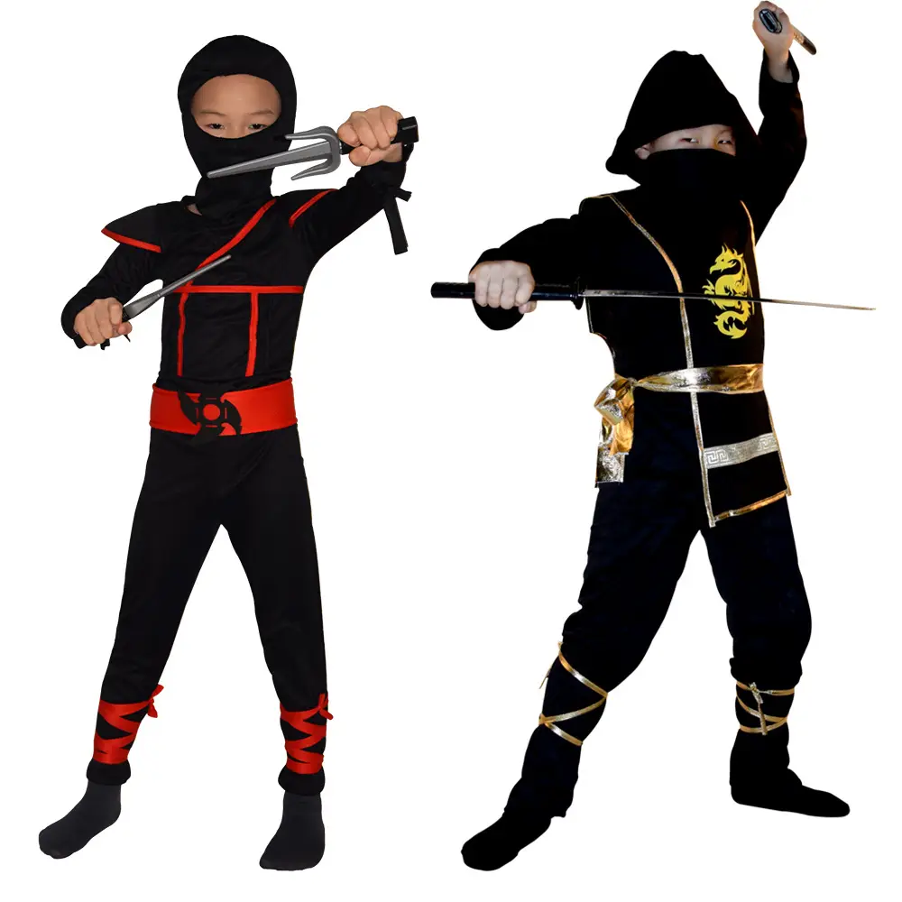 Kids Japanese Ninja Costume with Knife Assassin Suit Night Mask - Image 12