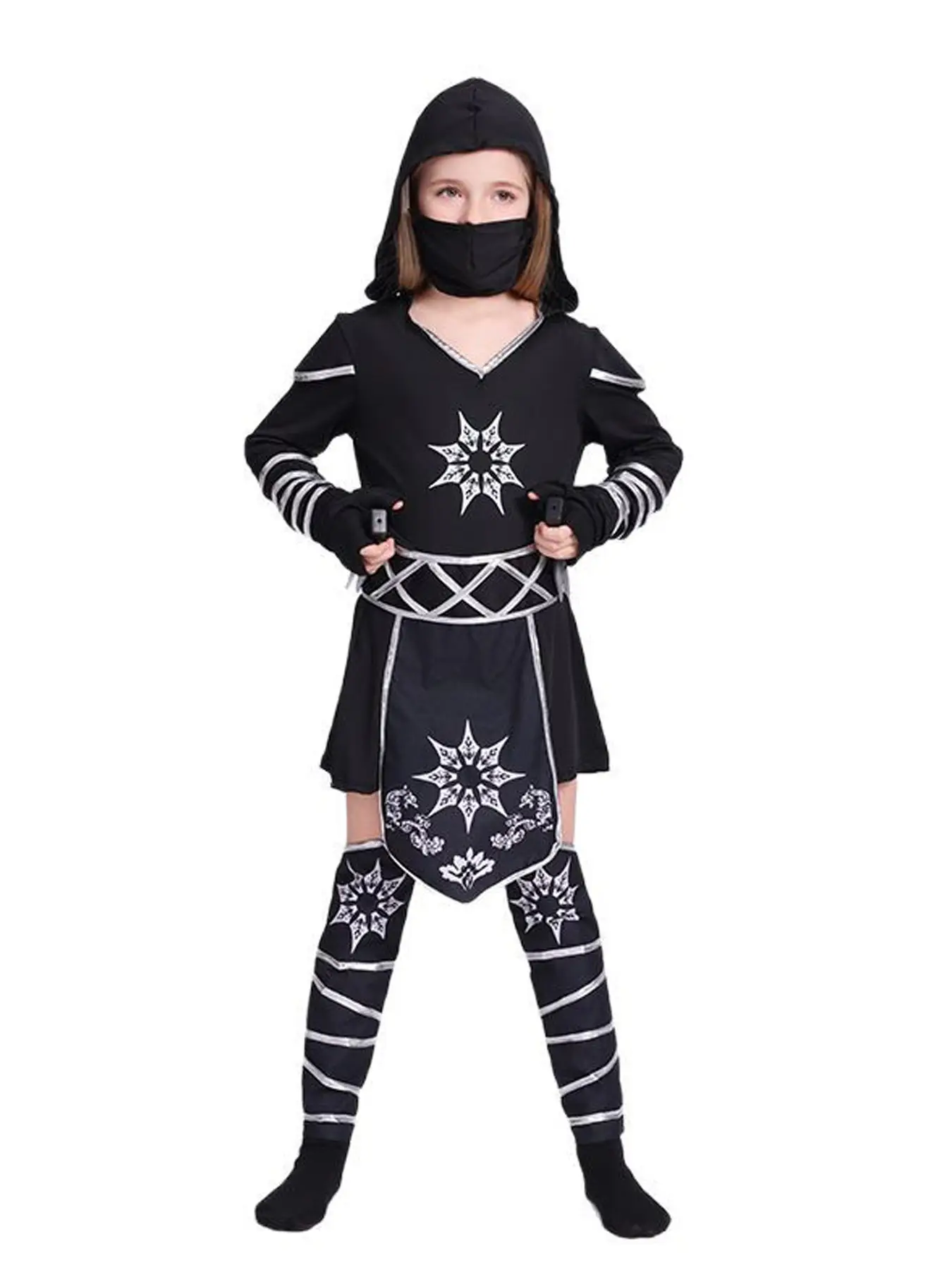 Kids Japanese Ninja Costume with Knife Assassin Suit Night Mask - Image 8
