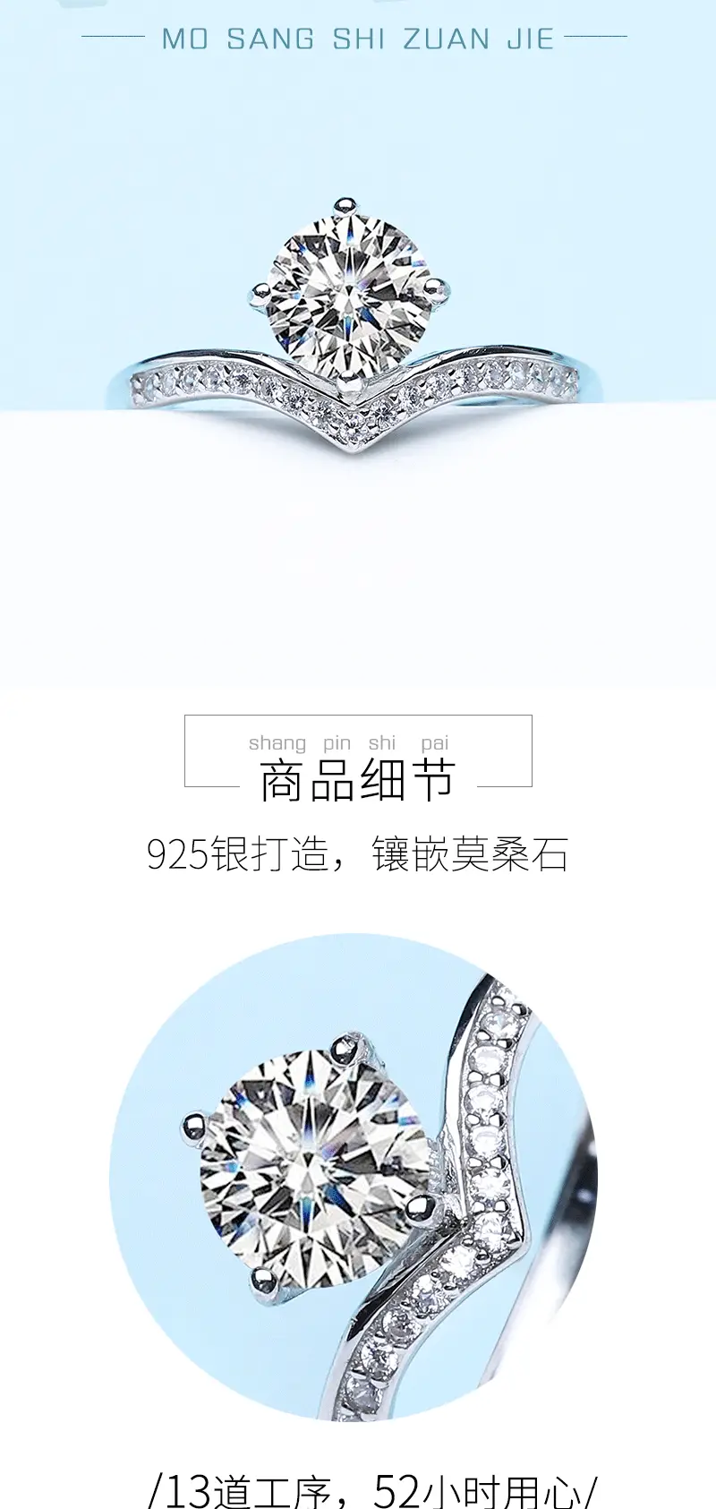 S925 Silver Moissanite Princess Diamond Ring for Women — feature 5