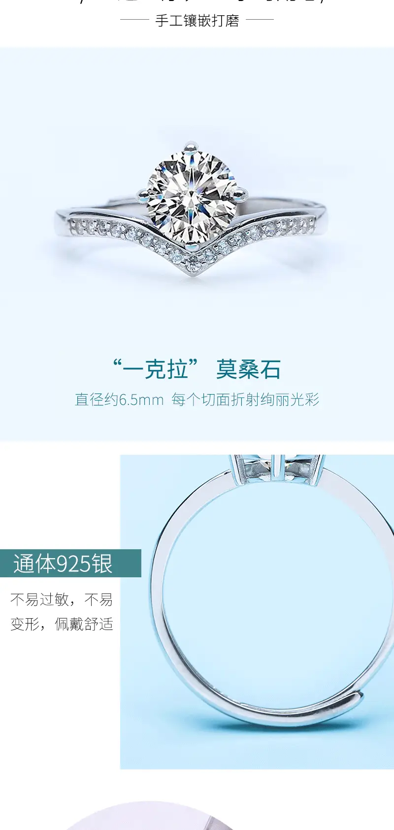 S925 Silver Moissanite Princess Diamond Ring for Women — feature 6