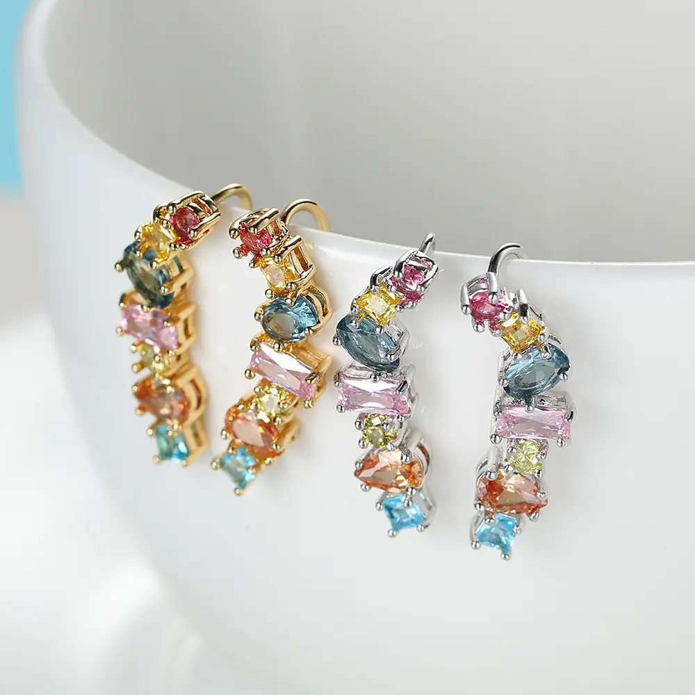 Copper Zircon Earrings Women's New Style Color Matching Jewelry - Image 3