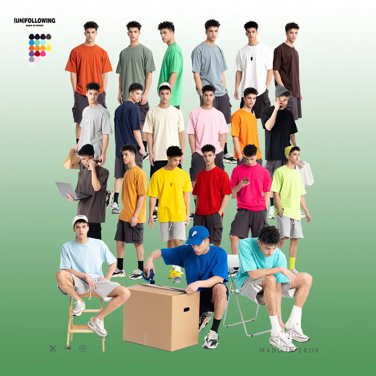 Unf Heavyweight Pure Cotton T-Shirt Spring Summer Loose Off Shoulder