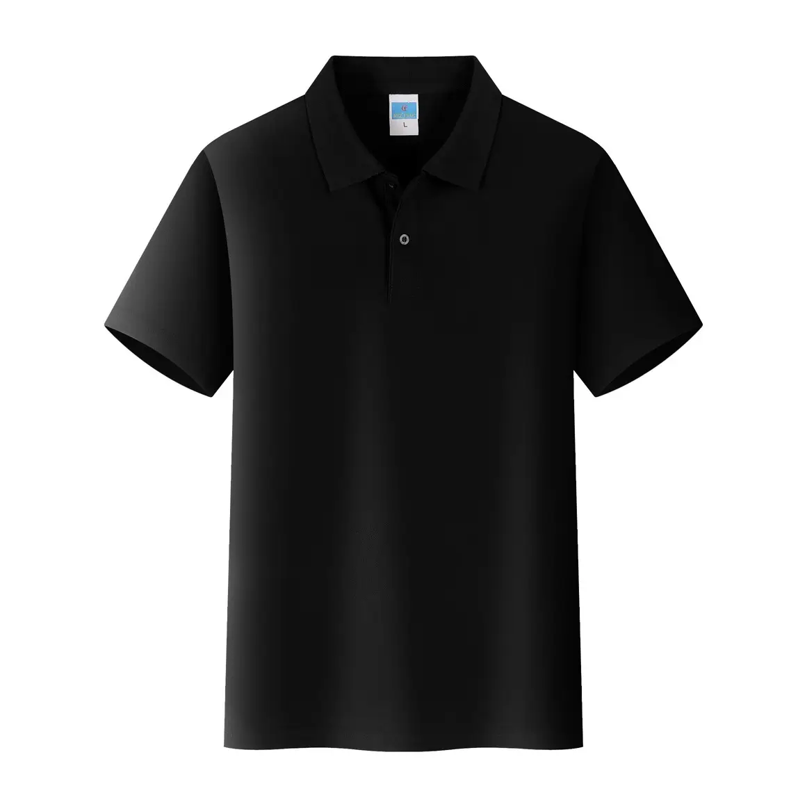 Black Cotton Polo Shirt with Logo Print - Image 6