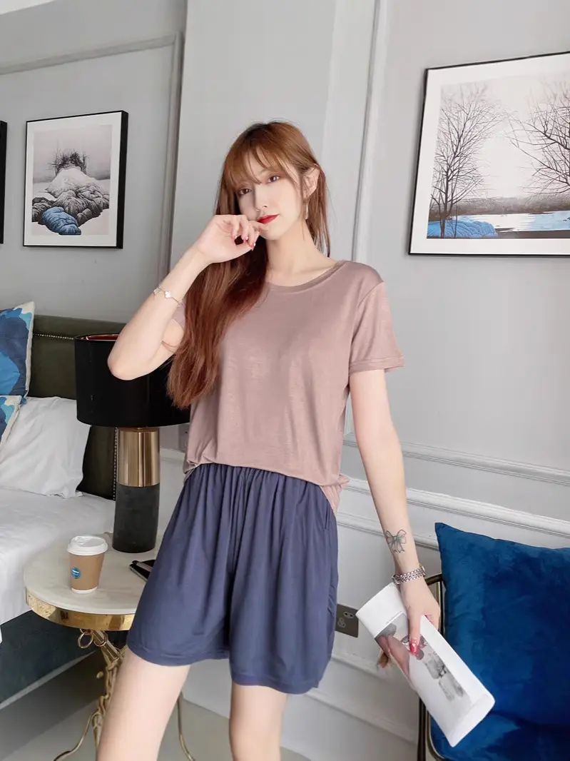Women's Modal Loose Fit T-Shirt Brown Round Neck