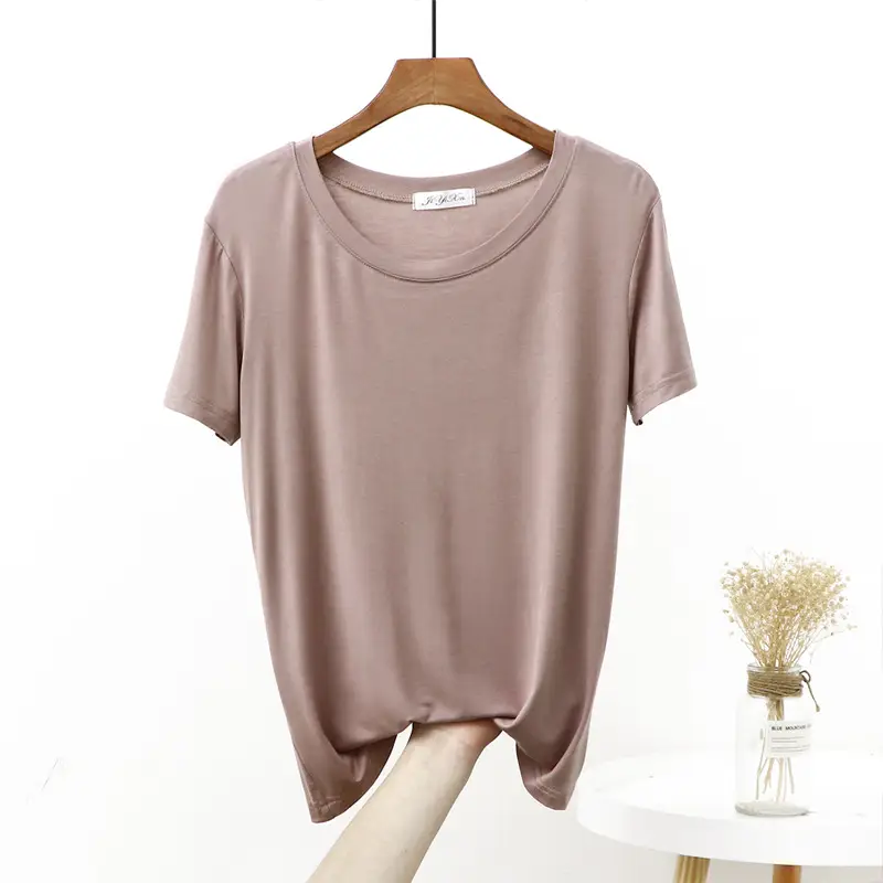 Women's Modal Loose Fit T-Shirt Brown Round Neck