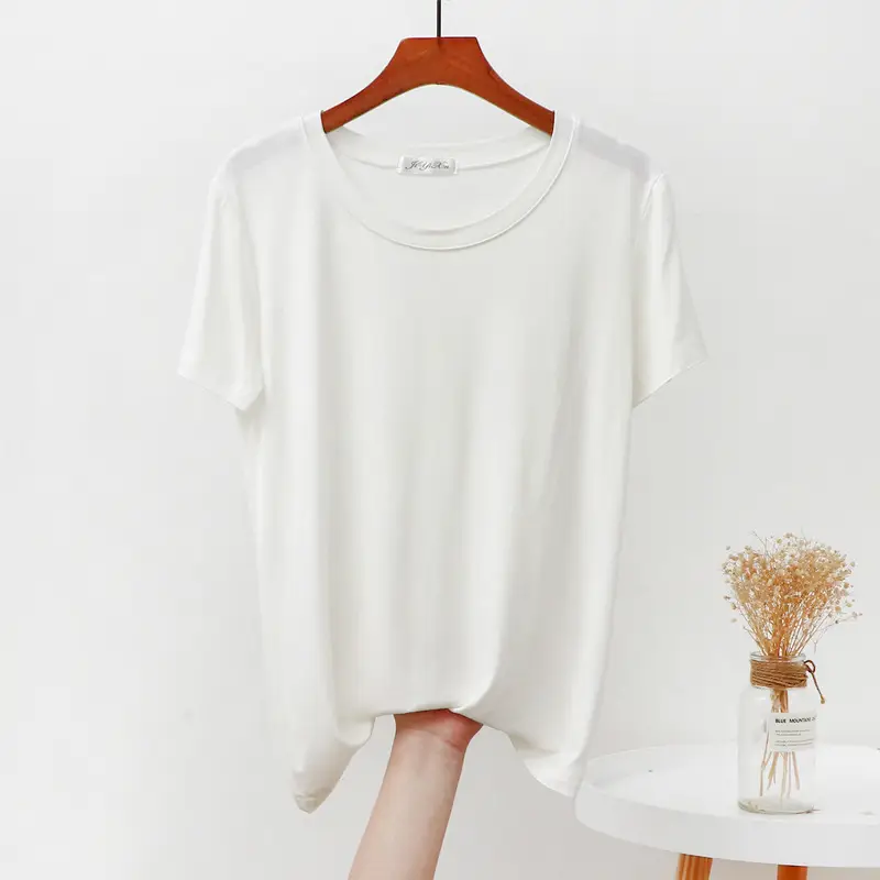 Women's Modal Loose Fit T-Shirt Brown Round Neck