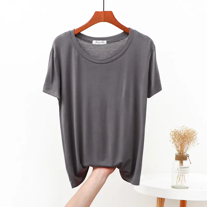 Women's Modal Loose Fit T-Shirt Brown Round Neck