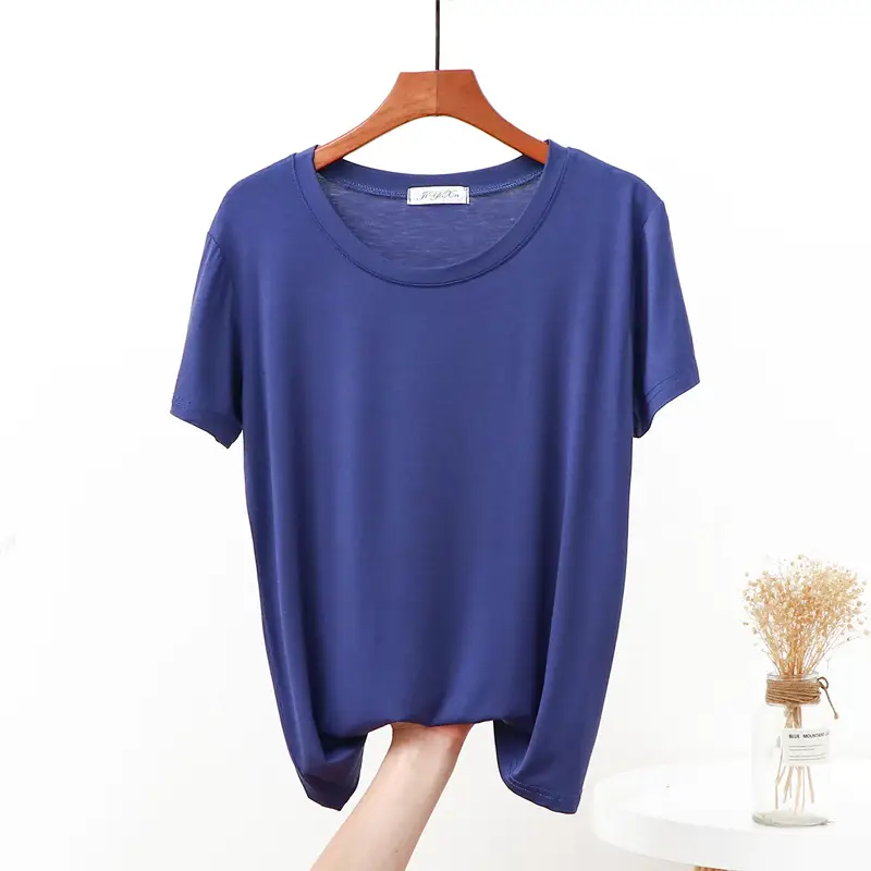 Women's Modal Loose Fit T-Shirt Brown Round Neck