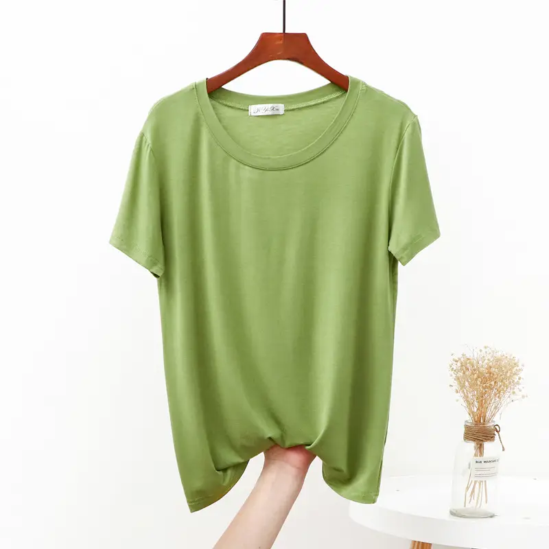Women's Modal Loose Fit T-Shirt Brown Round Neck