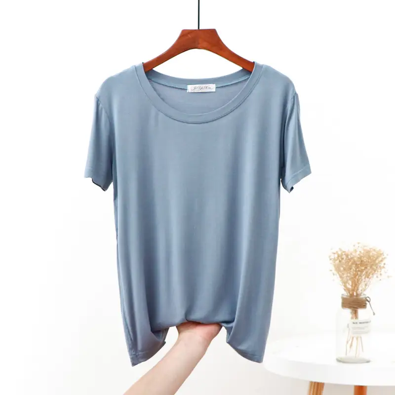 Women's Modal Loose Fit T-Shirt Brown Round Neck