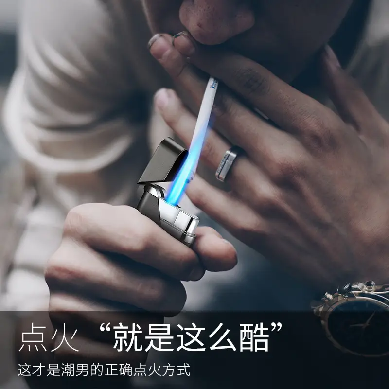 Men's Gold Direct Injection Lighter with Blue Flame - Image 12