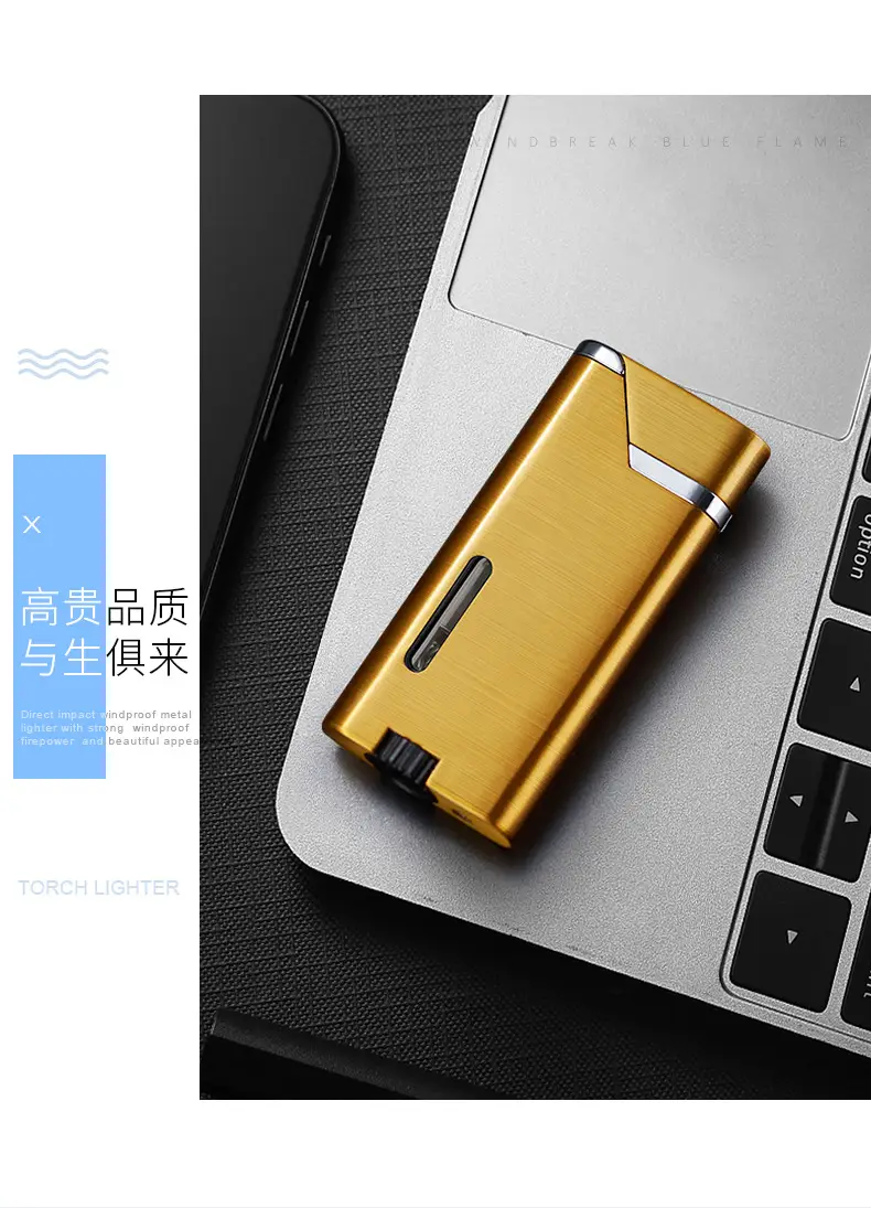 Men's Gold Direct Injection Lighter with Blue Flame — feature 9