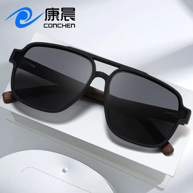 Men Anti-UV Polarized Sunglasses Black Brown Bamboo Legs