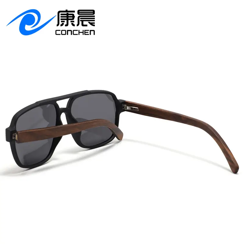 Men Anti-UV Polarized Sunglasses Black Brown Bamboo Legs