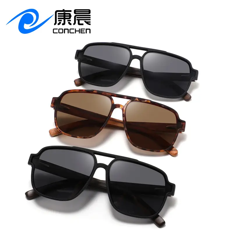 Men Anti-UV Polarized Sunglasses Black Brown Bamboo Legs