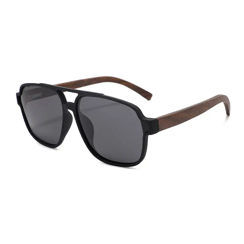 Men Anti-UV Polarized Sunglasses Black Brown Bamboo Legs