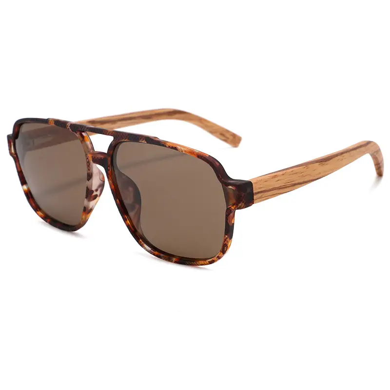Men Anti-UV Polarized Sunglasses Black Brown Bamboo Legs