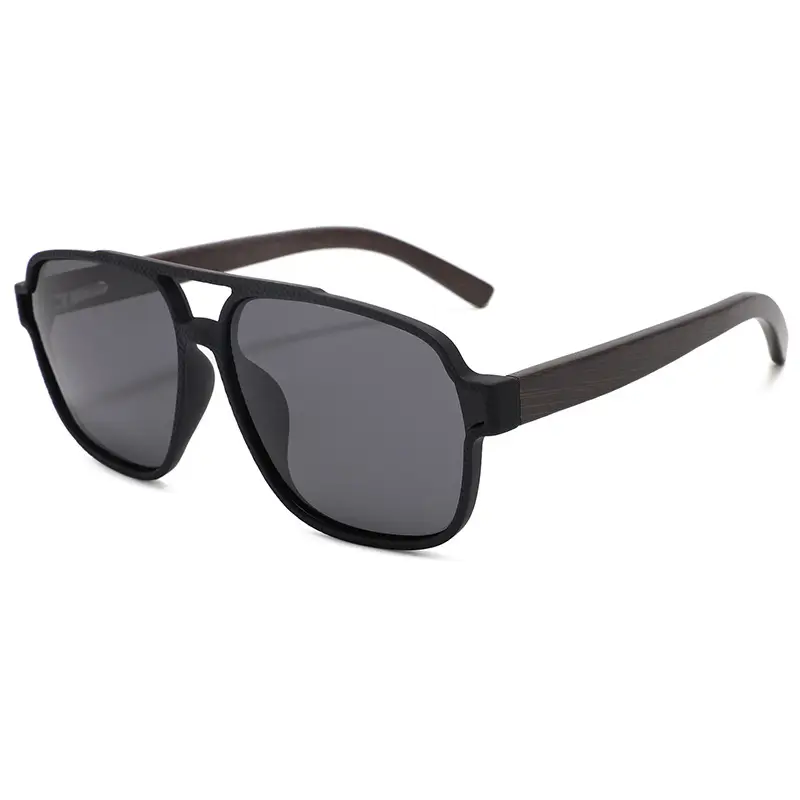 Men Anti-UV Polarized Sunglasses Black Brown Bamboo Legs