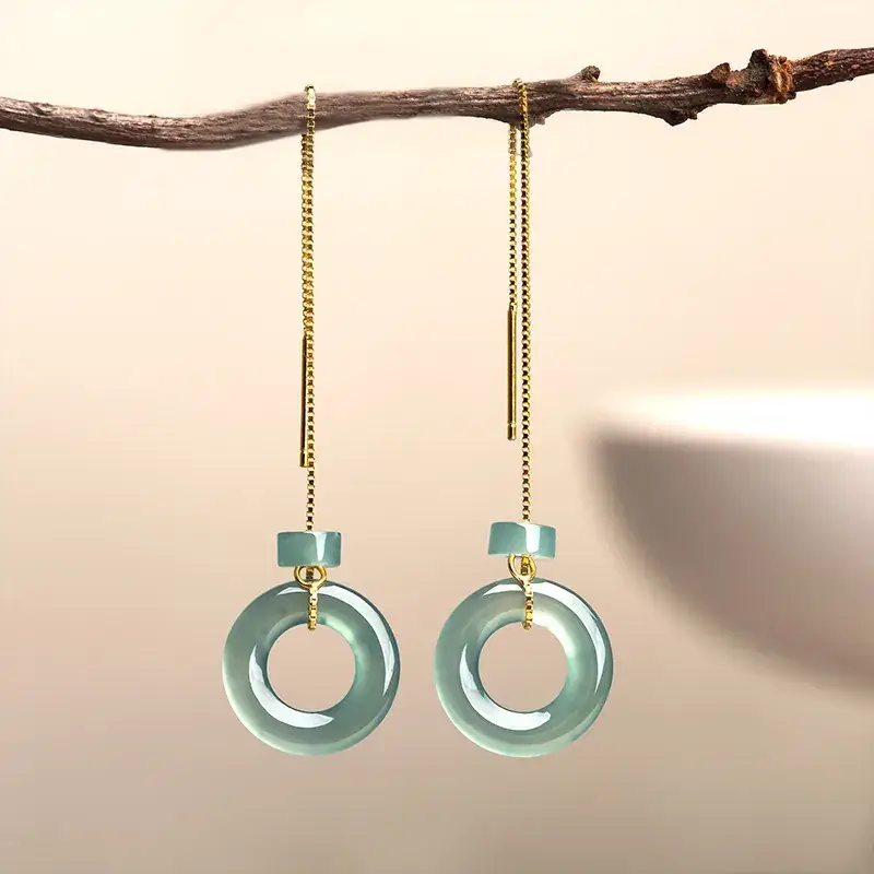 Natural Jade Blue Water Earrings Set for Women