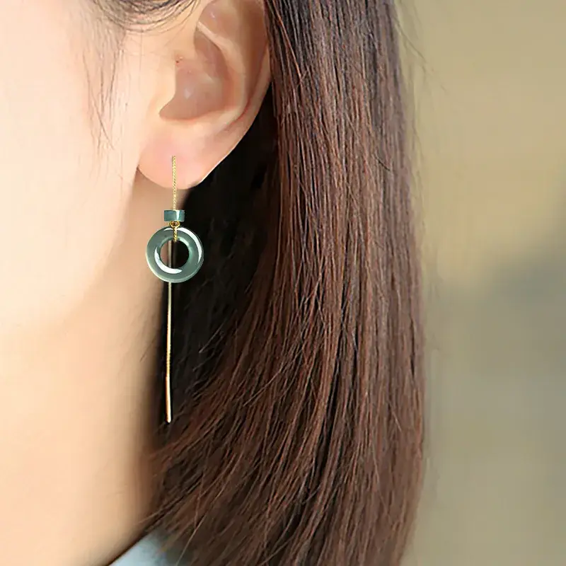 Natural Jade Blue Water Earrings Set for Women