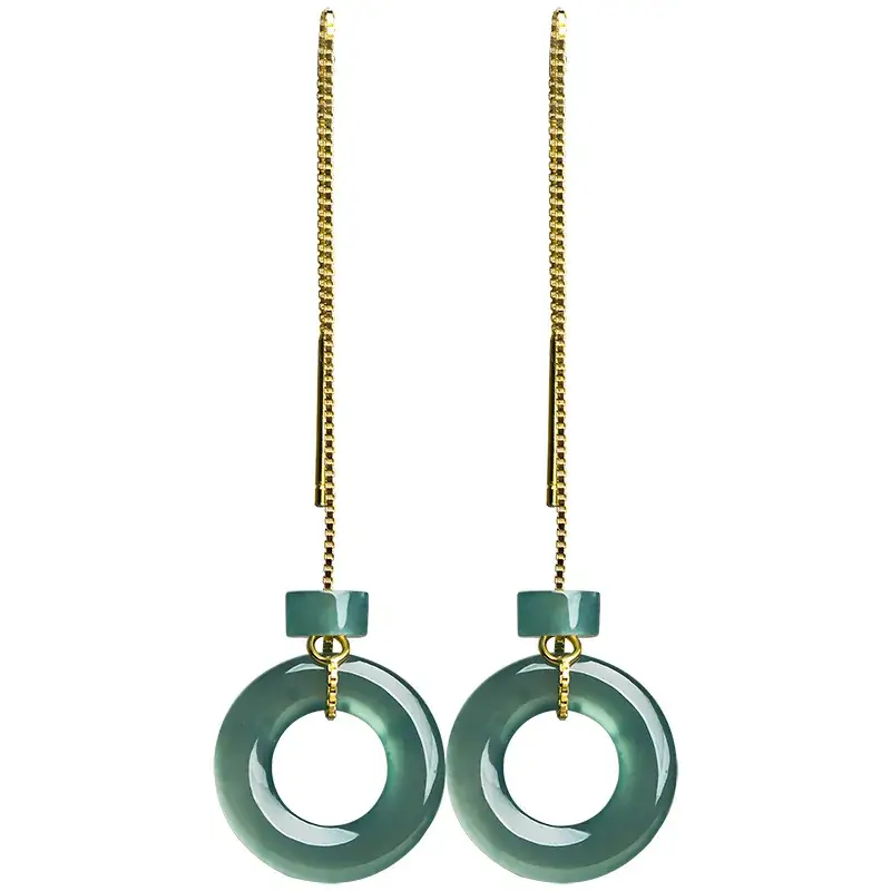 Natural Jade Blue Water Earrings Set for Women