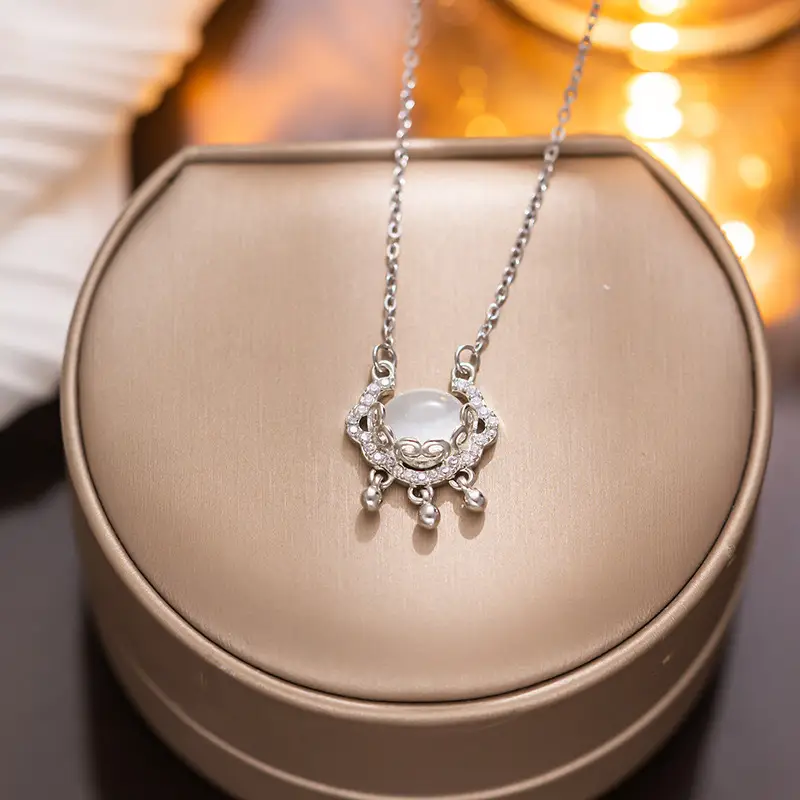 White Chalcedony Safe Lock Necklace for Women - Image 2