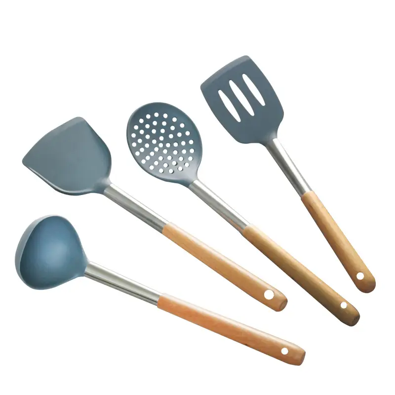 Non-Stick Silicone Cooking Pan Shovel Spoon with Wooden Handle - Image 8