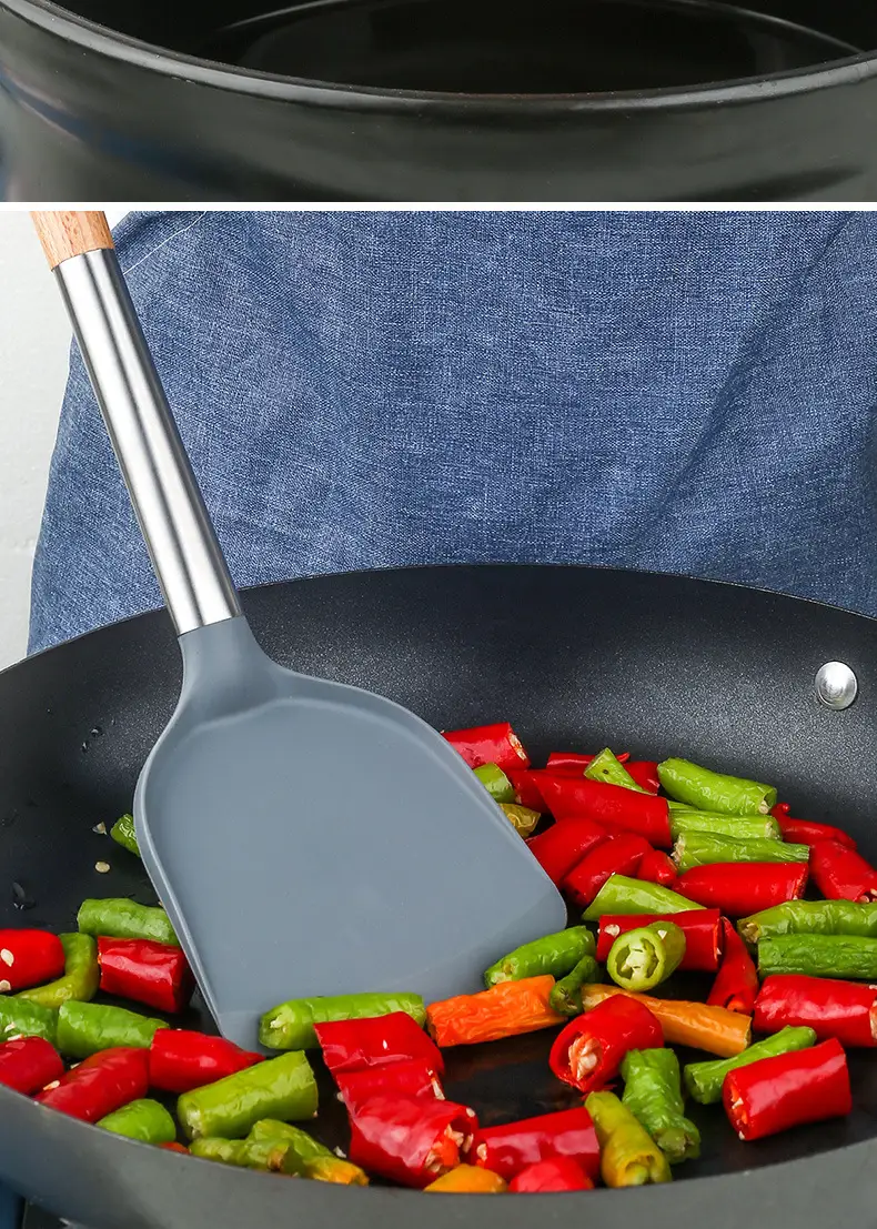 Non-Stick Silicone Cooking Pan Shovel Spoon with Wooden Handle — feature 14