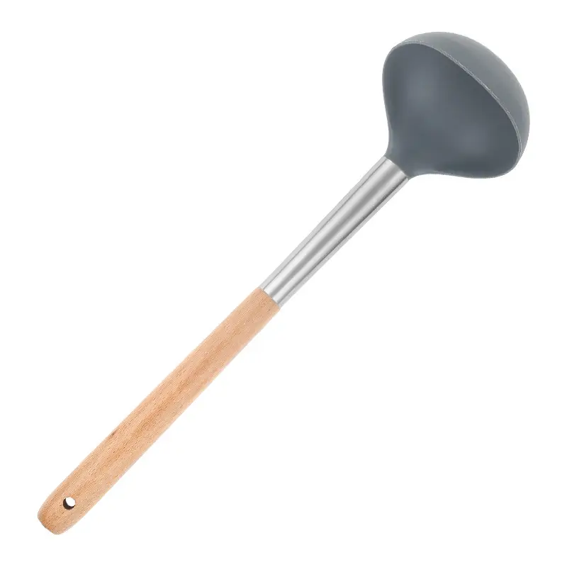 Non-Stick Silicone Cooking Pan Shovel Spoon with Wooden Handle - Image 2