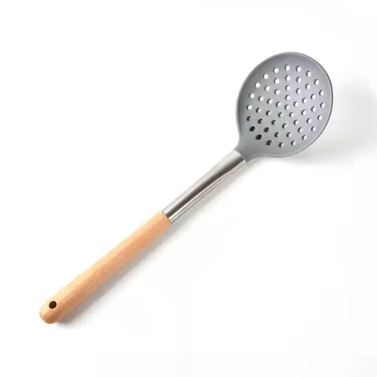 Non-Stick Silicone Cooking Pan Shovel Spoon with Wooden Handle - Image 3