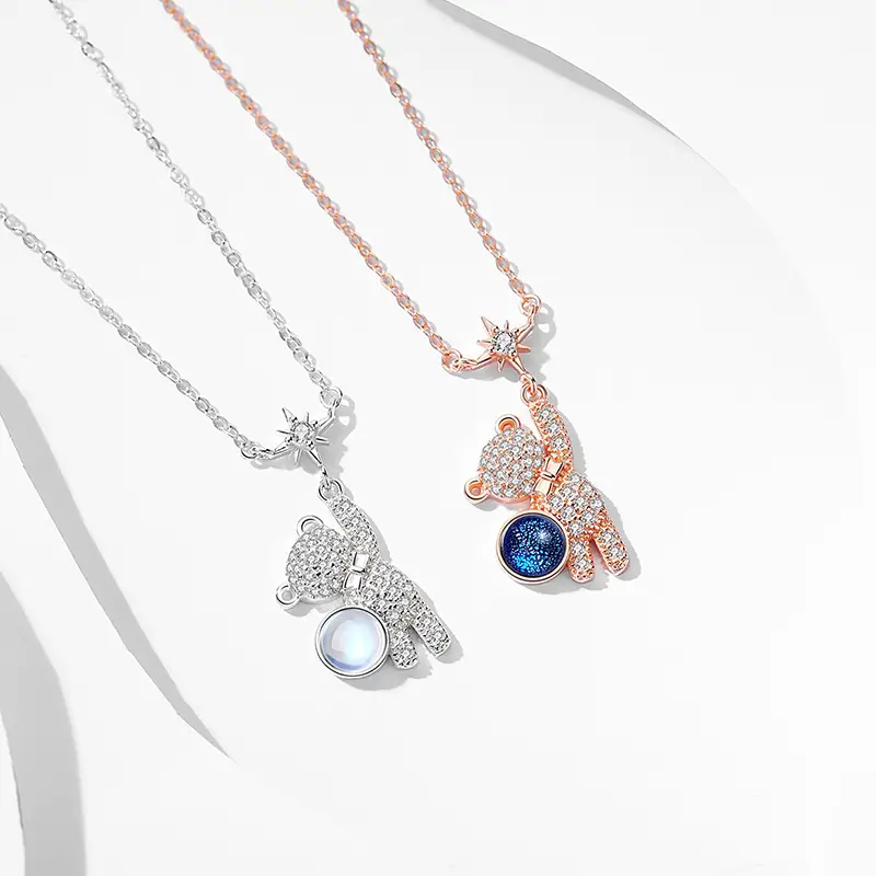 Star-picking Bear Necklace Women's Silver Crystal Chain - Image 2
