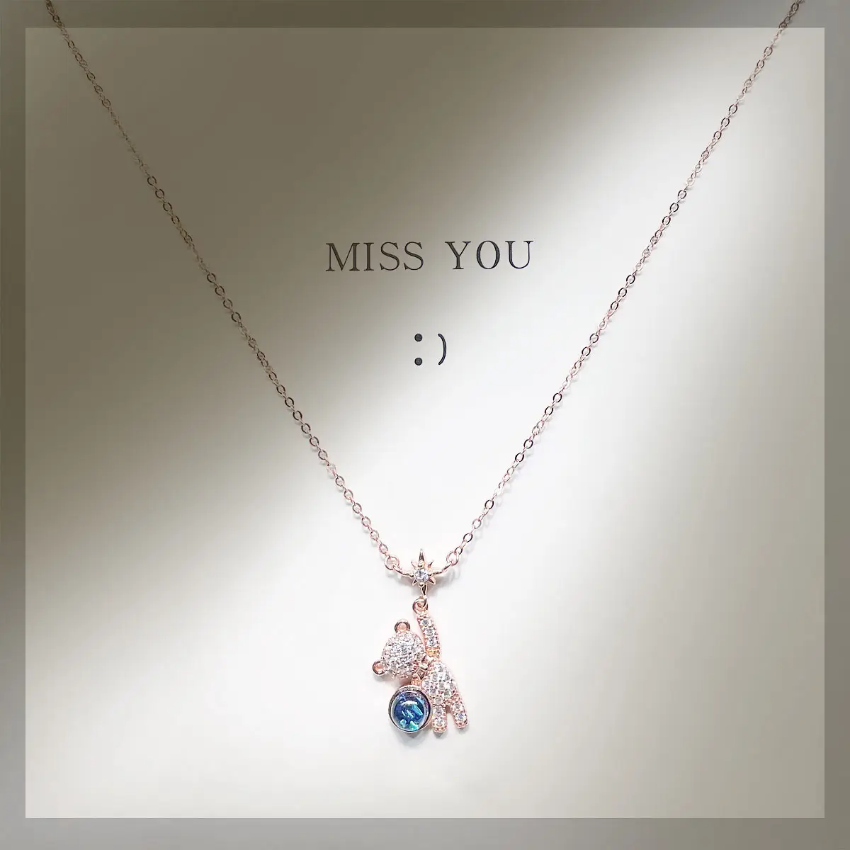 Star-picking Bear Necklace Women's Silver Crystal Chain - Image 3