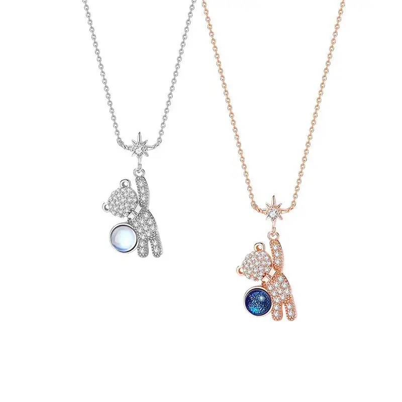 Star-picking Bear Necklace Women's Silver Crystal Chain - Image 5