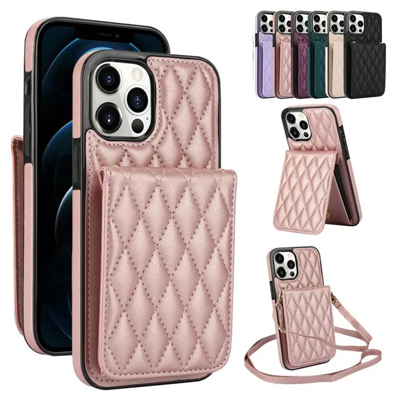 Black Quilted iPhone17 Crossbody Phone Case with Lanyard