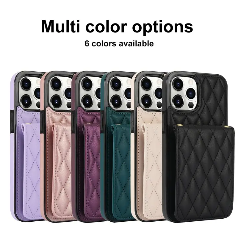 Black Quilted iPhone17 Crossbody Phone Case with Lanyard