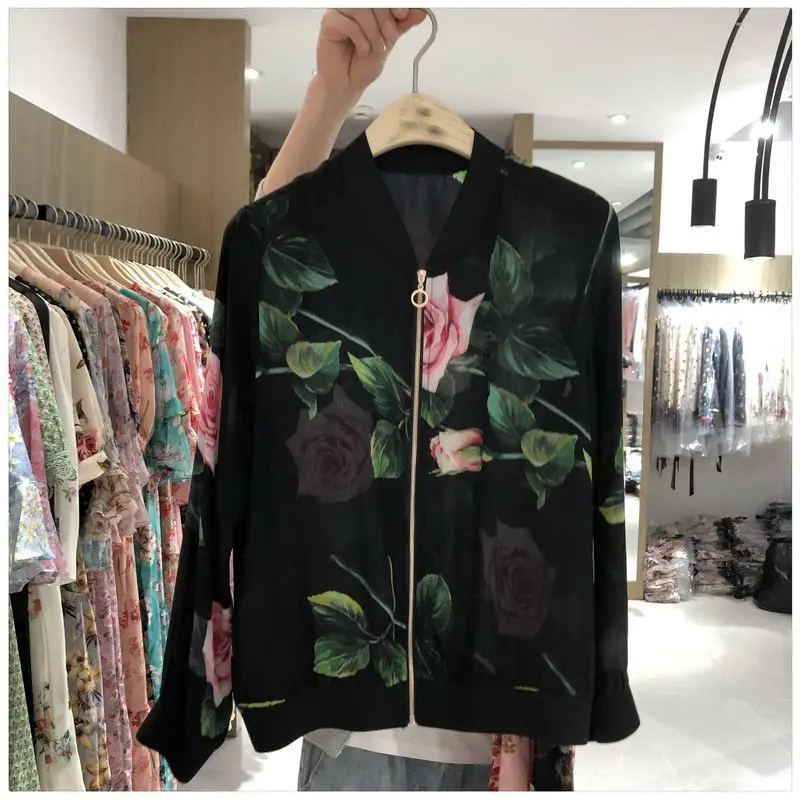 Chiffon Floral Zipper Jacket Women European 2025 - Image 7