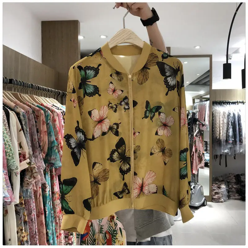 Chiffon Floral Zipper Jacket Women European 2025 - Image 8