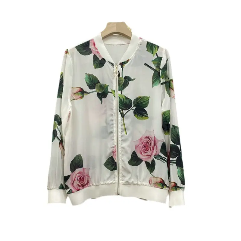 Chiffon Floral Zipper Jacket Women European 2025 - Image 10