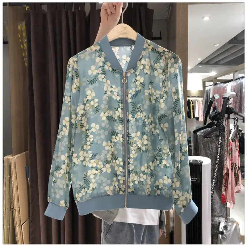 Chiffon Floral Zipper Jacket Women European 2025 - Image 4
